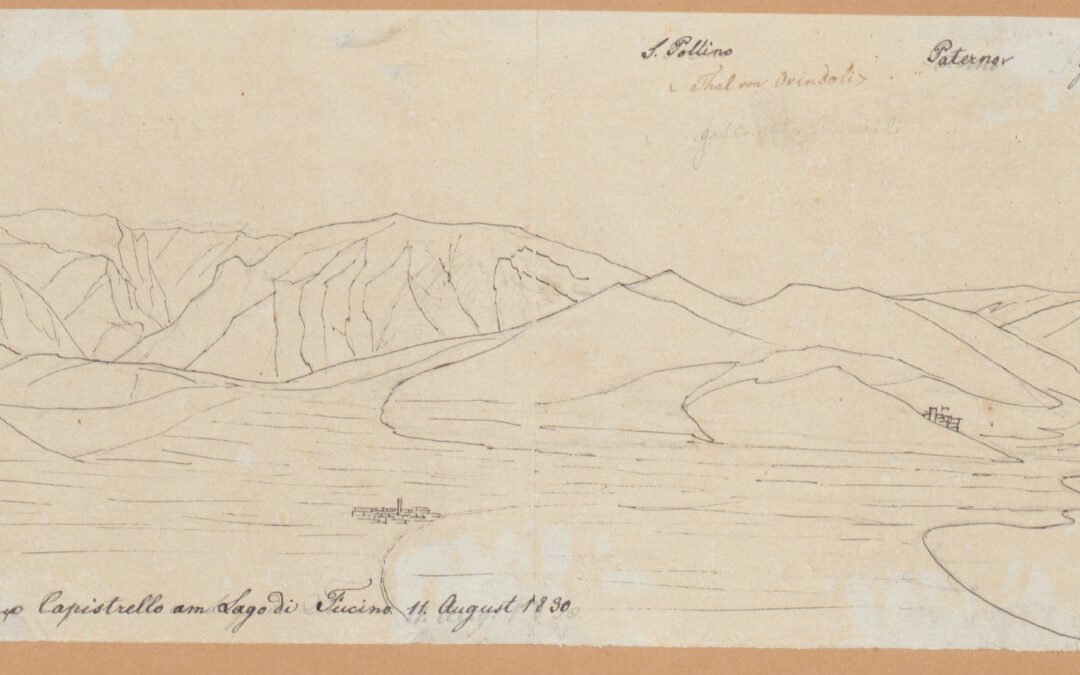 Veduta dall’alto tra Avezzano e Capistrello sul Lago del Fucino – Arnold Escher von der Linth