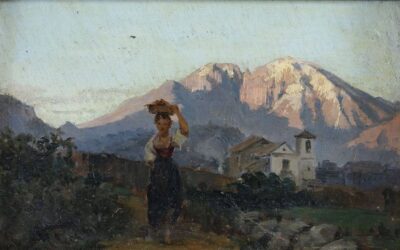 Paesaggio col Monte Velino e contadina che riede all’imbrunire – Michele Lenzi